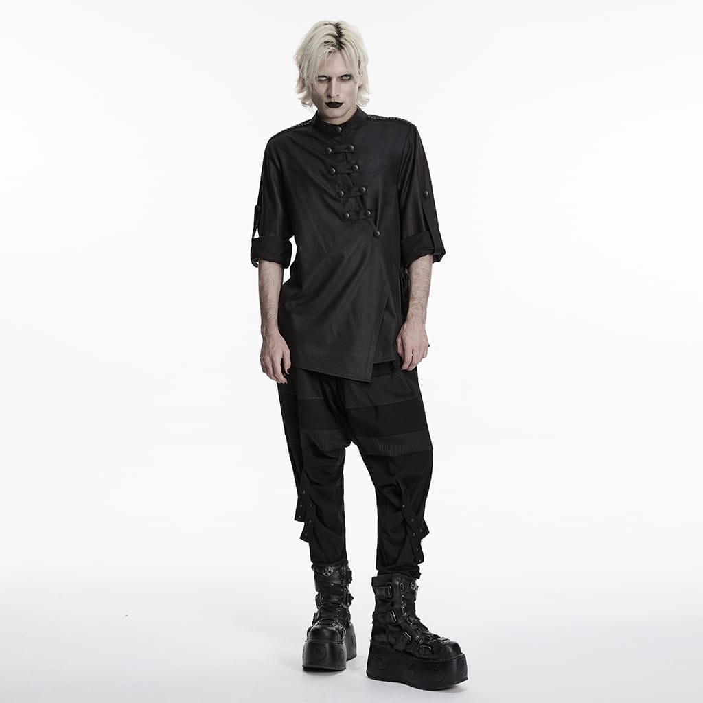 Camicia a maniche lunghe da uomo PUNK RAVE con abbottonatura asimmetrica