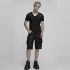 PUNK RAVE Men's Punk Big-pocket Faux Leather Splice Shorts