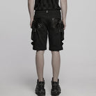 PUNK RAVE Men's Punk Big-pocket Faux Leather Splice Shorts