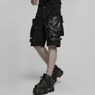 PUNK RAVE Men's Punk Big-pocket Faux Leather Splice Shorts