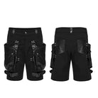 PUNK RAVE Men's Punk Big-pocket Faux Leather Splice Shorts