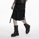 PUNK RAVE Men's Punk Big Pocket Strappy Shorts Black