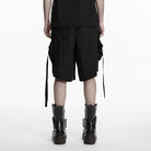 PUNK RAVE Men's Punk Big Pocket Strappy Shorts Black