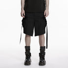 PUNK RAVE Men's Punk Big Pocket Strappy Shorts Black
