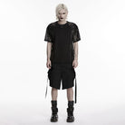 PUNK RAVE Men's Punk Big Pocket Strappy Shorts Black
