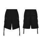 PUNK RAVE Men's Punk Big Pocket Strappy Shorts Black