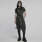 PUNK RAVE Men's Punk Big-pocket Tie-dyed Hooded T-shirt