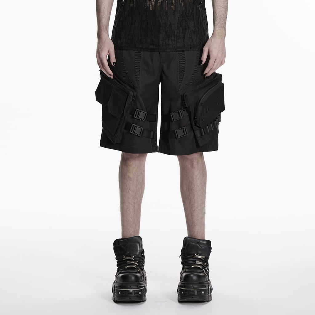 PUNK RAVE Men's Punk Buckle Big Pockets Shorts