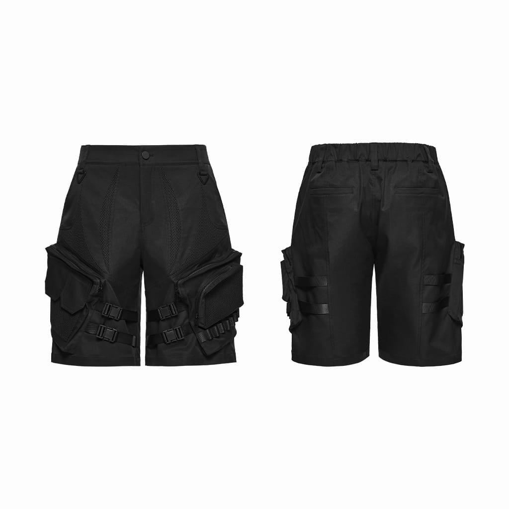 PUNK RAVE Men's Punk Buckle Big Pockets Shorts