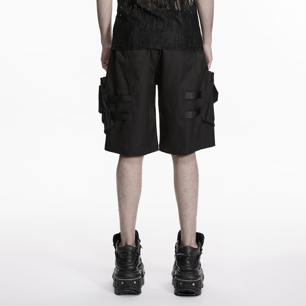 PUNK RAVE Men's Punk Buckle Big Pockets Shorts