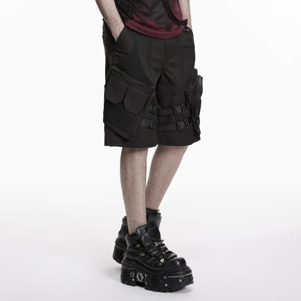 PUNK RAVE Men's Punk Buckle Big Pockets Shorts