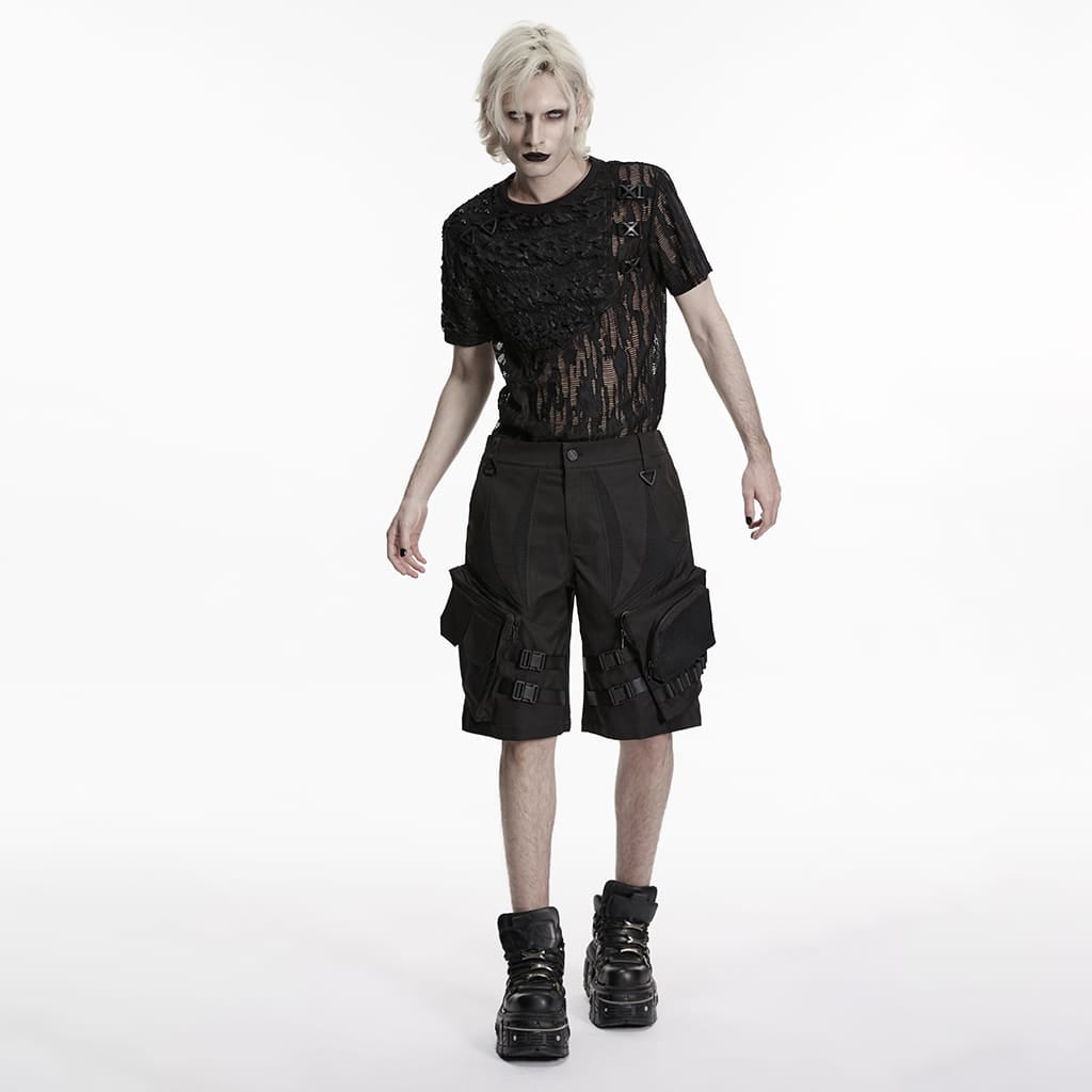 PUNK RAVE Men's Punk Buckle Big Pockets Shorts