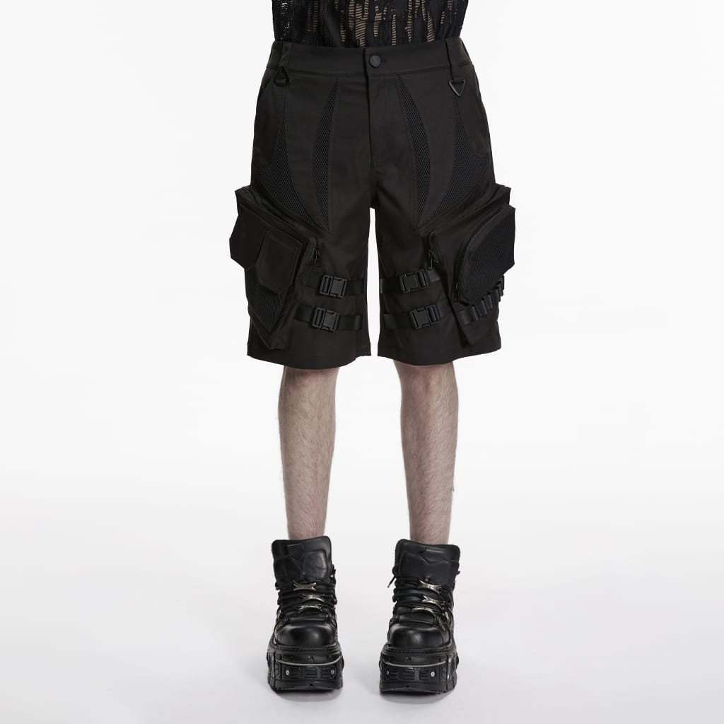 PUNK RAVE Men's Punk Buckle Big Pockets Shorts