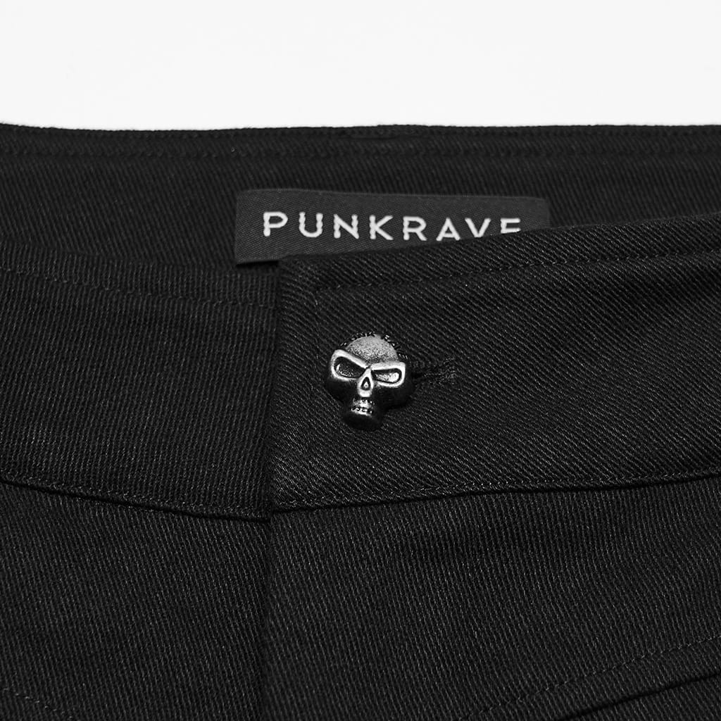 PUNK RAVE Men's Punk Buckle Strap Cross Patchwork Pants