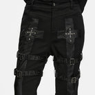 PUNK RAVE Men's Punk Buckle Strap Cross Patchwork Pants