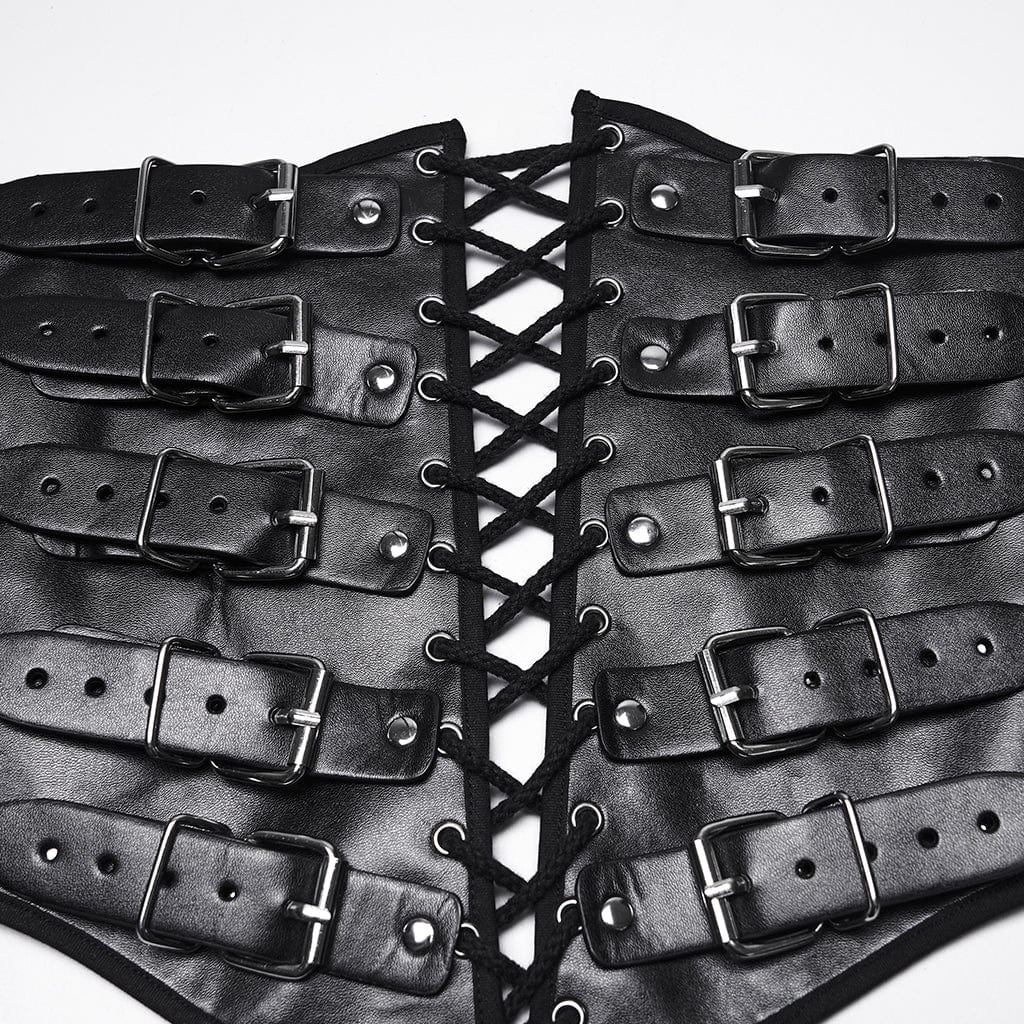 PUNK RAVE Men's Punk Buckle Strap Lace-up Girdle