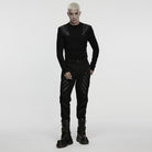 PUNK RAVE Men's Punk Buckle Strap Pleated Eyelet Top