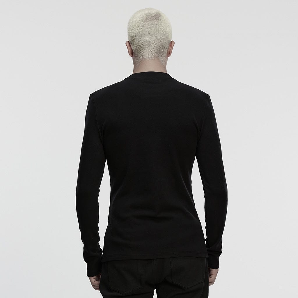 PUNK RAVE Men's Punk Buckle Strap Pleated Eyelet Top