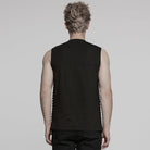 PUNK RAVE Men's Punk Buckle Strap Splice Mesh Vest