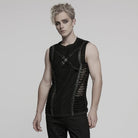 PUNK RAVE Men's Punk Buckle Strap Splice Mesh Vest