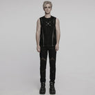 PUNK RAVE Men's Punk Buckle Strap Splice Mesh Vest