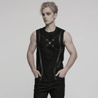 PUNK RAVE Men's Punk Buckle Strap Splice Mesh Vest