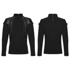 PUNK RAVE Men's Punk Buckle Strap Splice Stand Collar Top