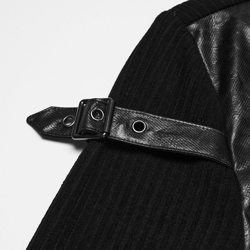 PUNK RAVE Men's Punk Buckle Strap Splice Stand Collar Top