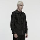 PUNK RAVE Men's Punk Buckle Strap Splice Turn-down Collar Shirt