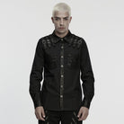 PUNK RAVE Men's Punk Buckle Strap Splice Turn-down Collar Shirt