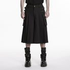 PUNK RAVE Men's Punk Buckle Straps Big Pockets Pleated Pants Black