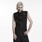 PUNK RAVE Men's Punk Buckle Straps Mesh Splice Vest