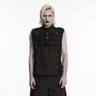 PUNK RAVE Men's Punk Buckle Straps Mesh Splice Vest