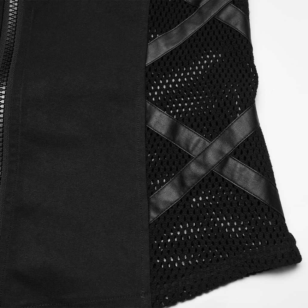 PUNK RAVE Men's Punk Buckle Straps Mesh Splice Vest