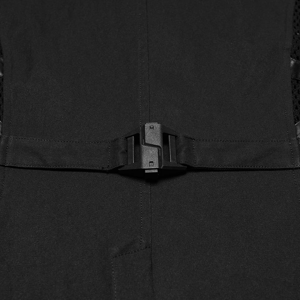 PUNK RAVE Men's Punk Buckle Straps Mesh Splice Vest