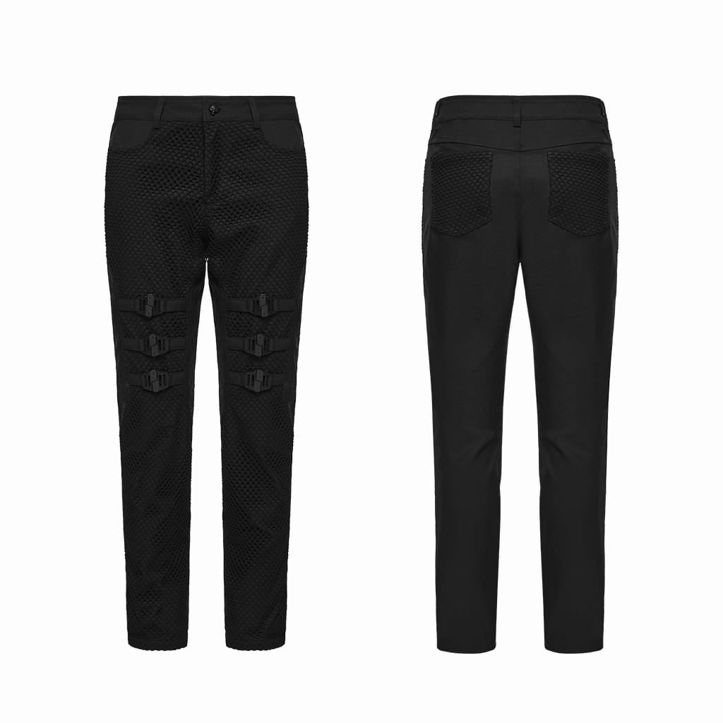PUNK RAVE Men's Punk Buckle Straps Patchwork Pants