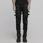 PUNK RAVE Men's Punk Buckle Straps Studded Mesh Splice Pants