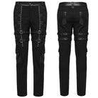 PUNK RAVE Men's Punk Buckle Straps Studded Mesh Splice Pants