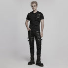 PUNK RAVE Men's Punk Buckle Straps Studded Mesh Splice Pants