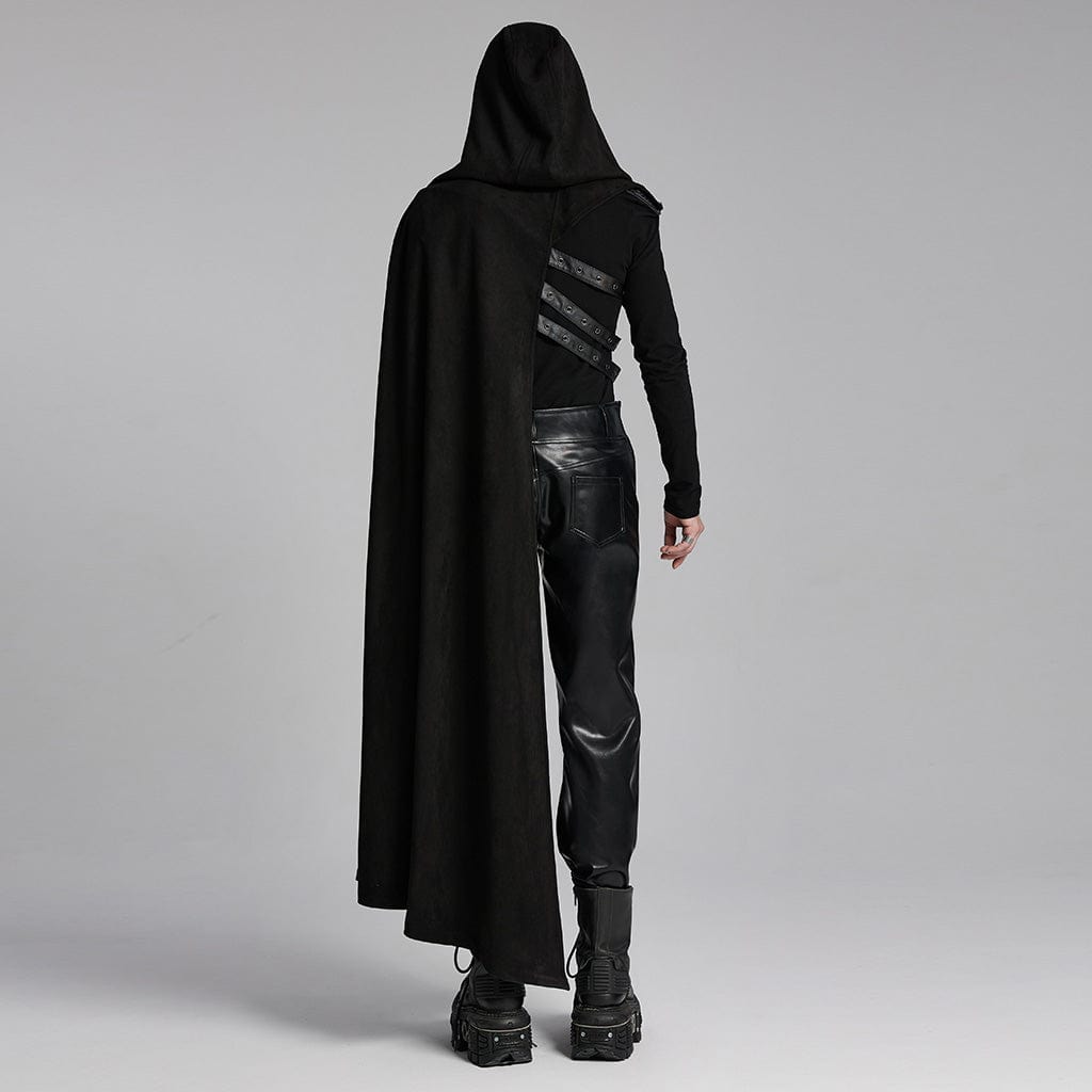 PUNK RAVE Men's Punk Buckle-up Rivets Cloak with Hood