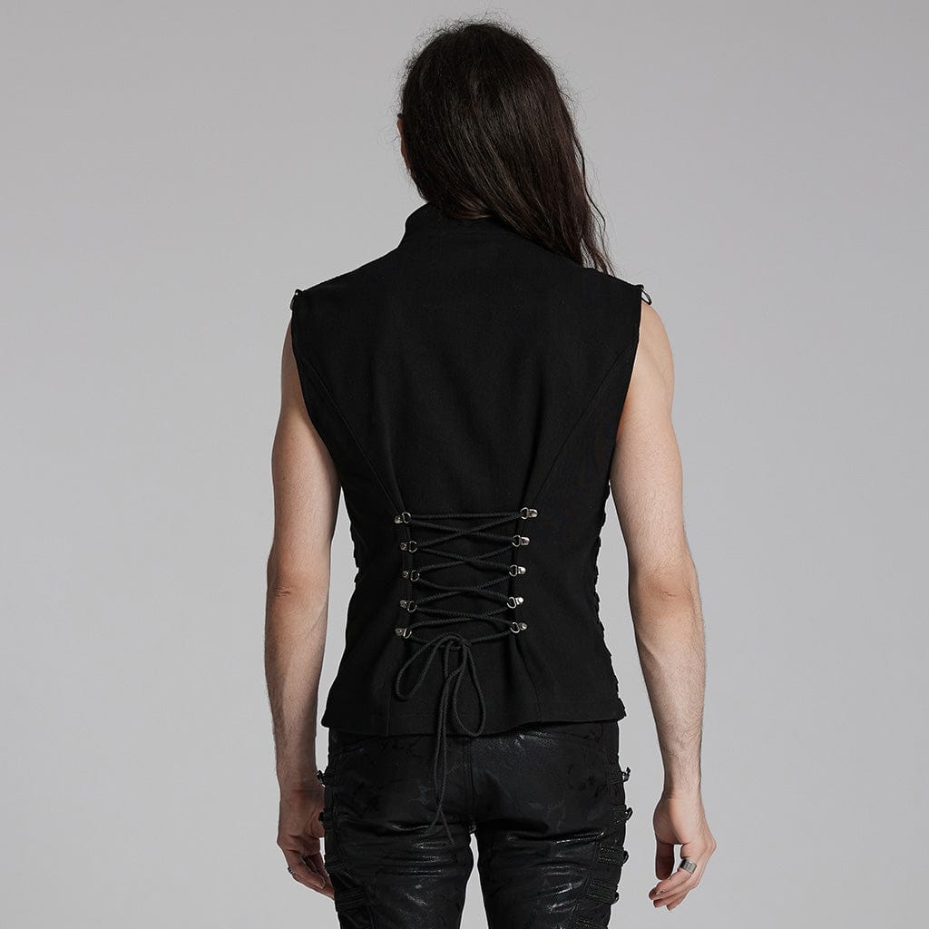 PUNK RAVE Men's Punk Buckle-up Spaghetti Strap Vest