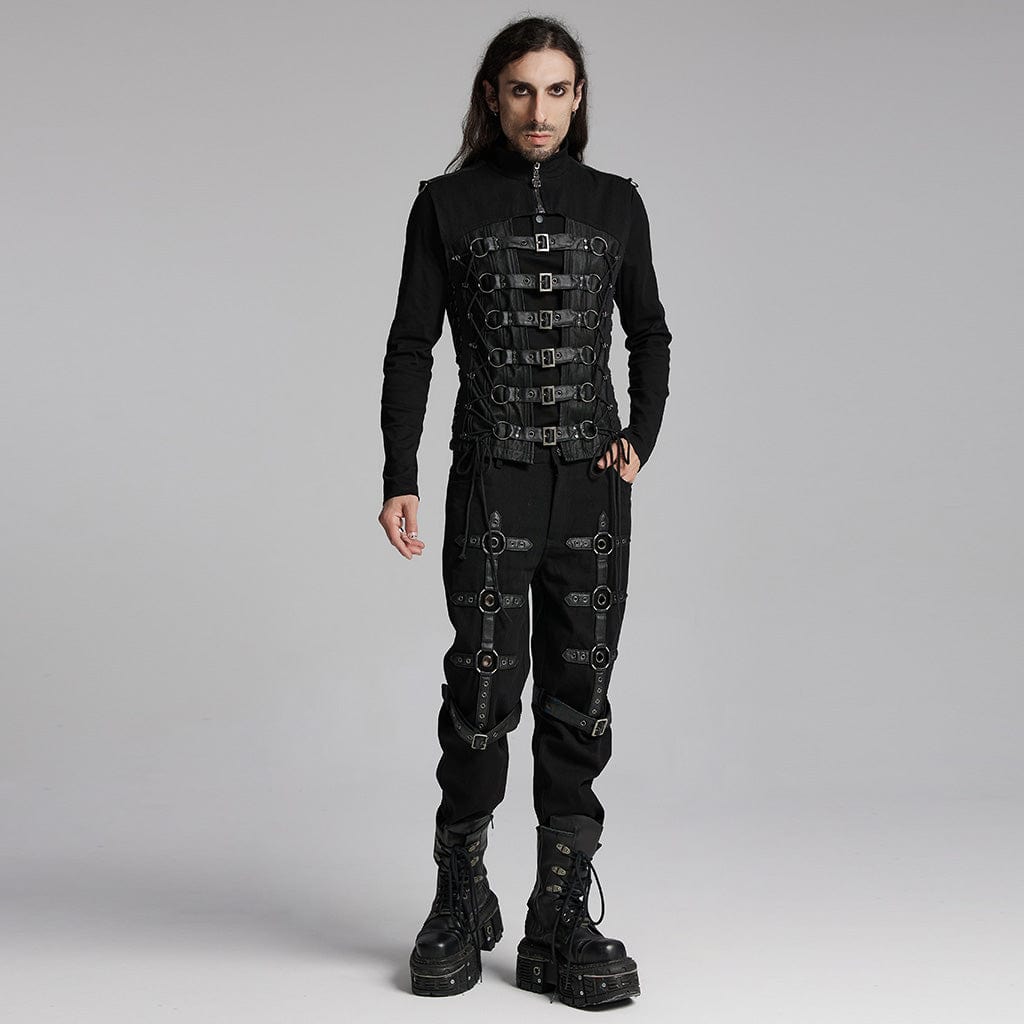 PUNK RAVE Men's Punk Buckle-up Spaghetti Strap Vest