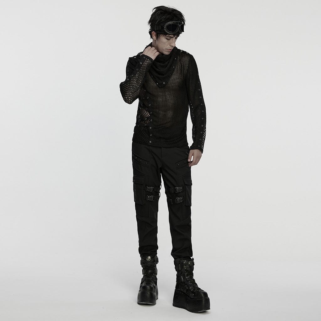 PUNK RAVE Men's Punk Buckle-up Strap Big Pockets Pants