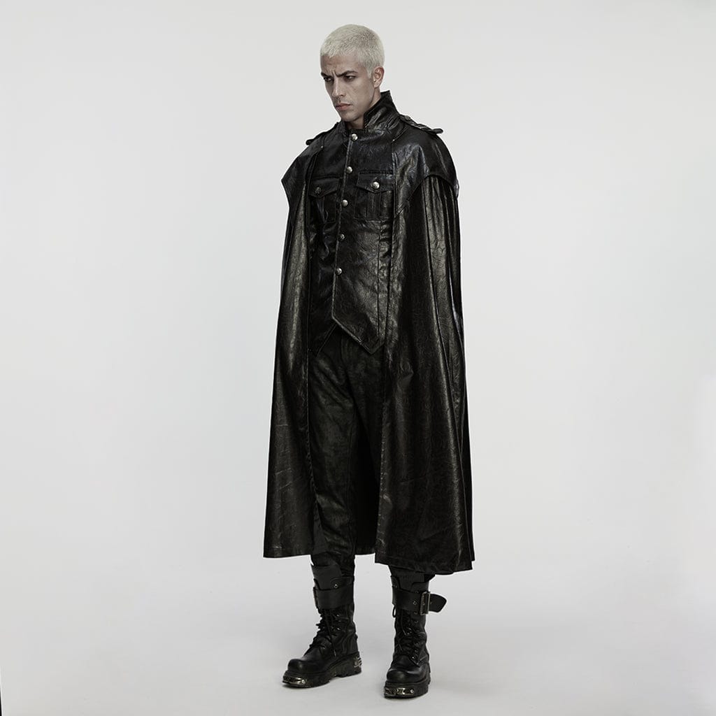 PUNK RAVE Men's Punk Buckle-up Strap One-piece Shirt Cloak