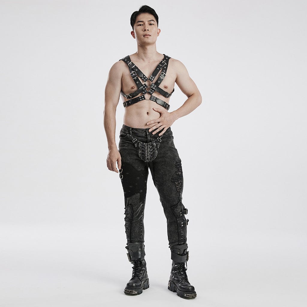Men's Punk Crossed Buckle Faux Leather Harness – Punk Design
