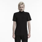 PUNK RAVE Men's Punk D-rings Mesh Splice Short Sleeved Top