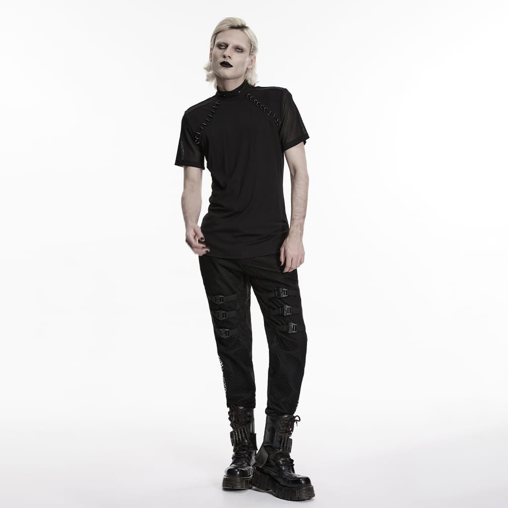 Maglia a maniche corte da uomo PUNK RAVE con inserti in rete e anelli a D.