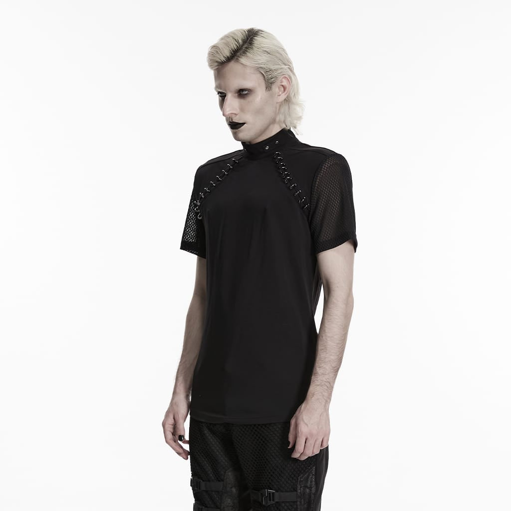Maglia a maniche corte da uomo PUNK RAVE con inserti in rete e anelli a D.