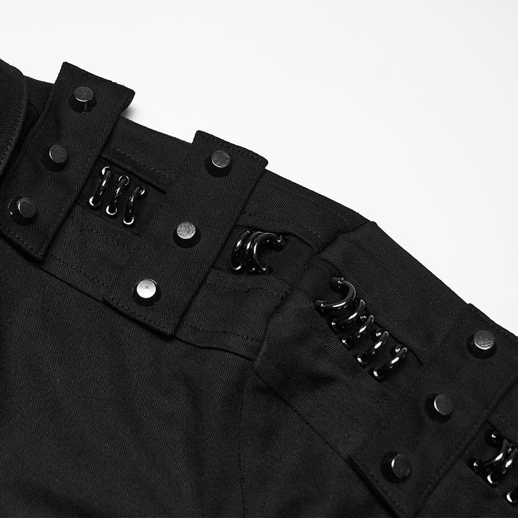 PUNK RAVE Camicia a maniche corte da uomo con rivetti a D e anelli punk