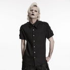 PUNK RAVE Men's Punk D-rings Rivets Short Sleeved Shirt